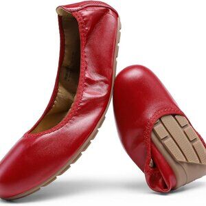 Women’s Foldable Ballet Flats Faux Leather 8.5 Slip-On Travel Shoes